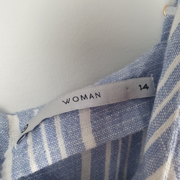 Target Woman Size 14 Blue Striped Sleeveless Linen Jumpsuit One Piece Pockets - Picture 8 of 16